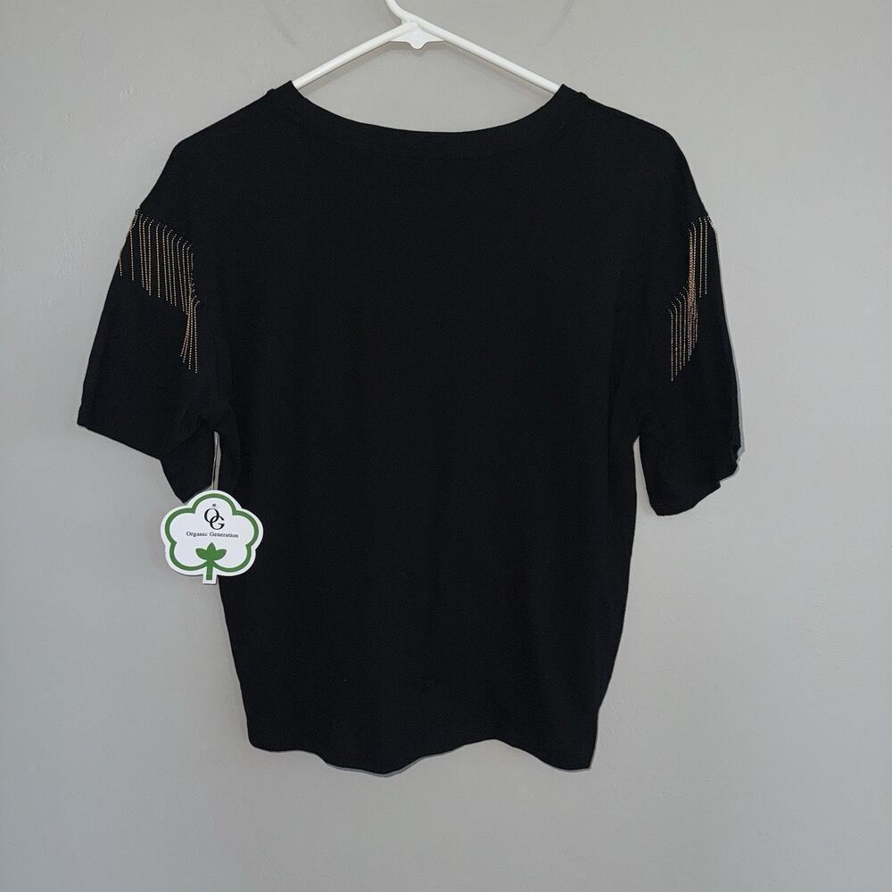 Organic Generation YeeHaw Cowgirl Woman’s Tee Sz M Black Gold Tassels Boots Top - Picture 4 of 6